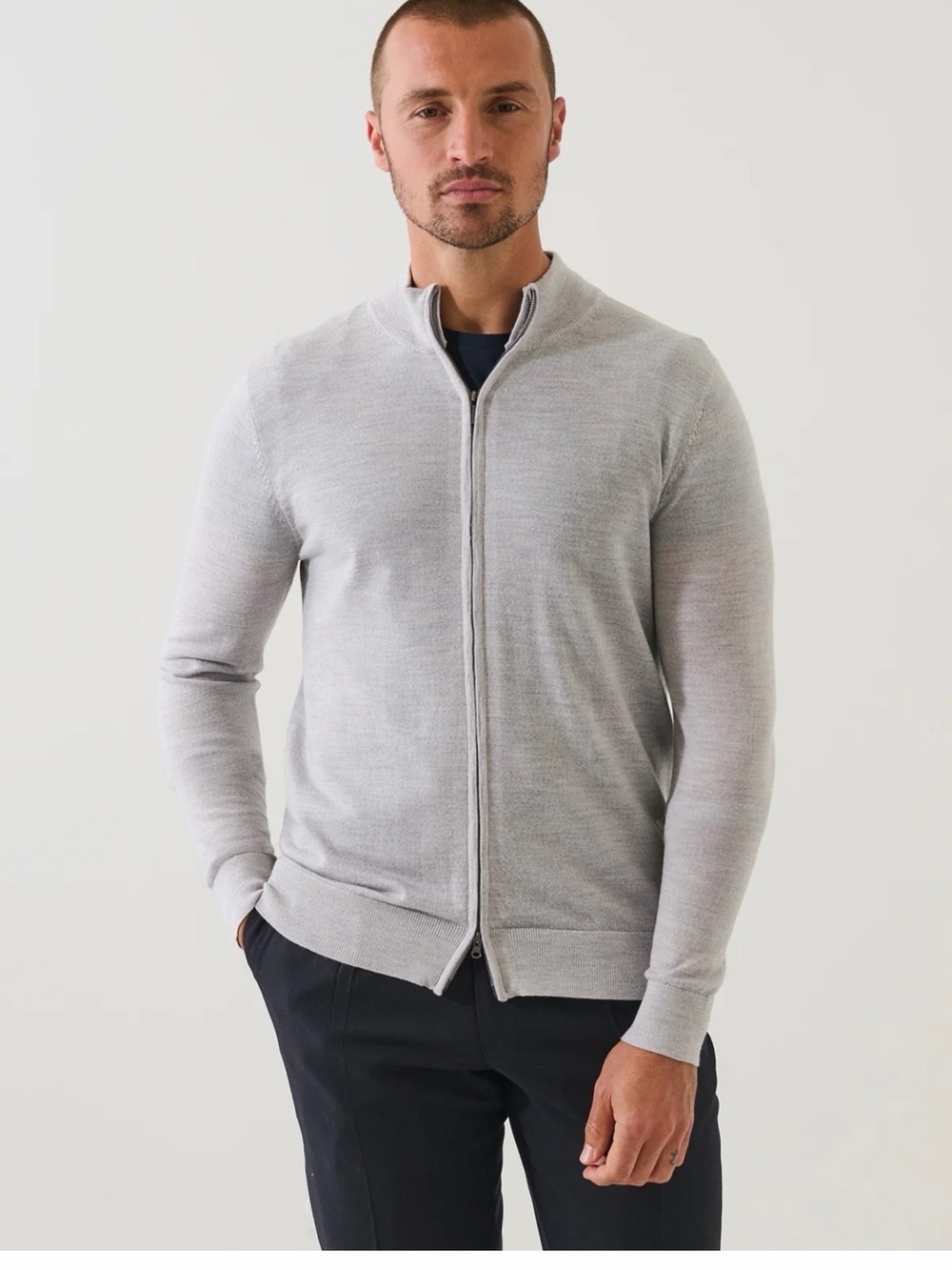 Men's Merino wool Zip-Up Sweater - Classic Full Zip - Picture 2 of 5